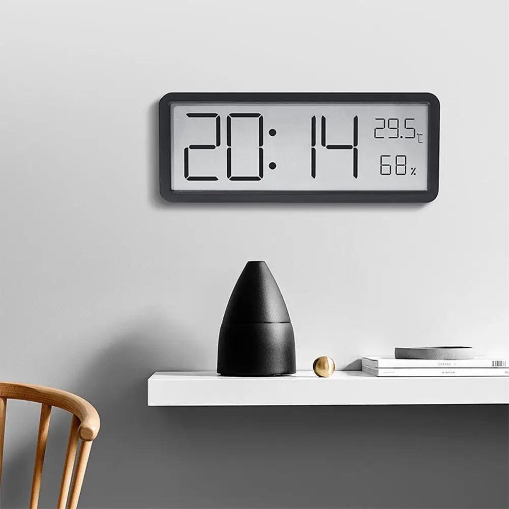 Digital Wall Clock, LCD Screen, Temperature and Humidity Sensors, Plastic Housing