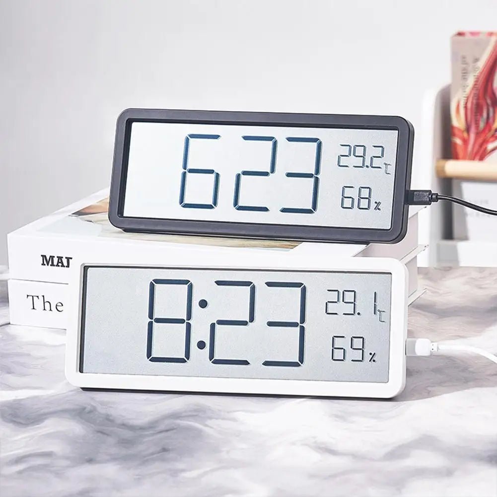 Digital Wall Clock, LCD Screen, Temperature and Humidity Sensors, Plastic Housing