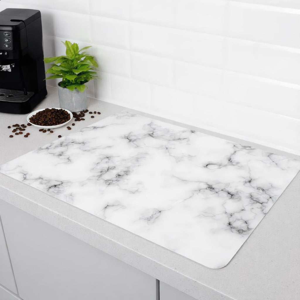 Dish Drying Mat Marble Design Absorbent Fabric Non Slip Kitchen Mat