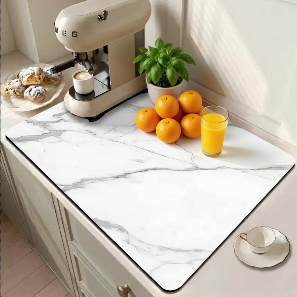 Dish Drying Mat Marble Design Absorbent Fabric Non Slip Kitchen Mat