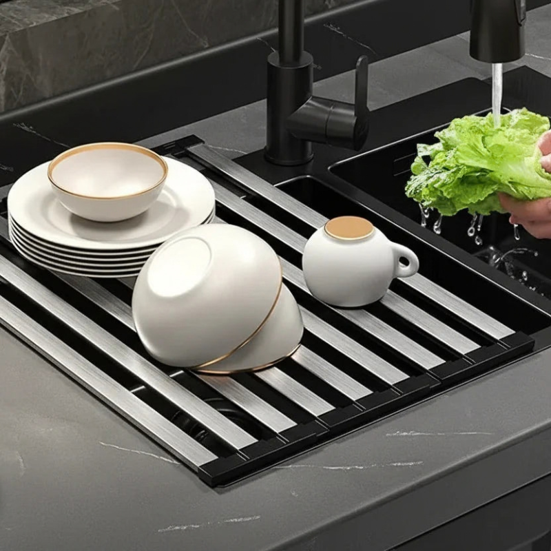 Dish Drying Rack Foldable Stainless Steel Space Saving Design