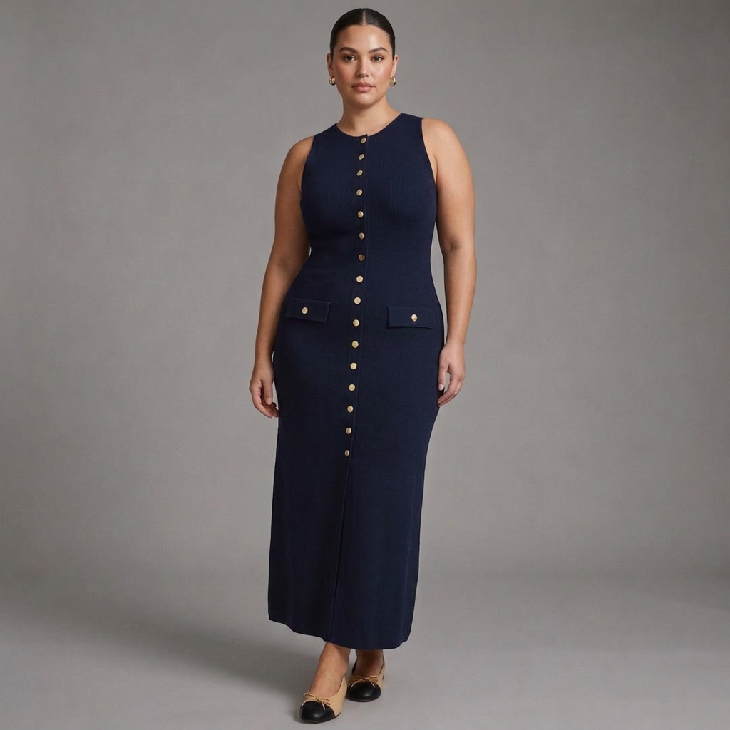 Elegant Maxi Dress for Women Button-Front Sleeveless Bodycon