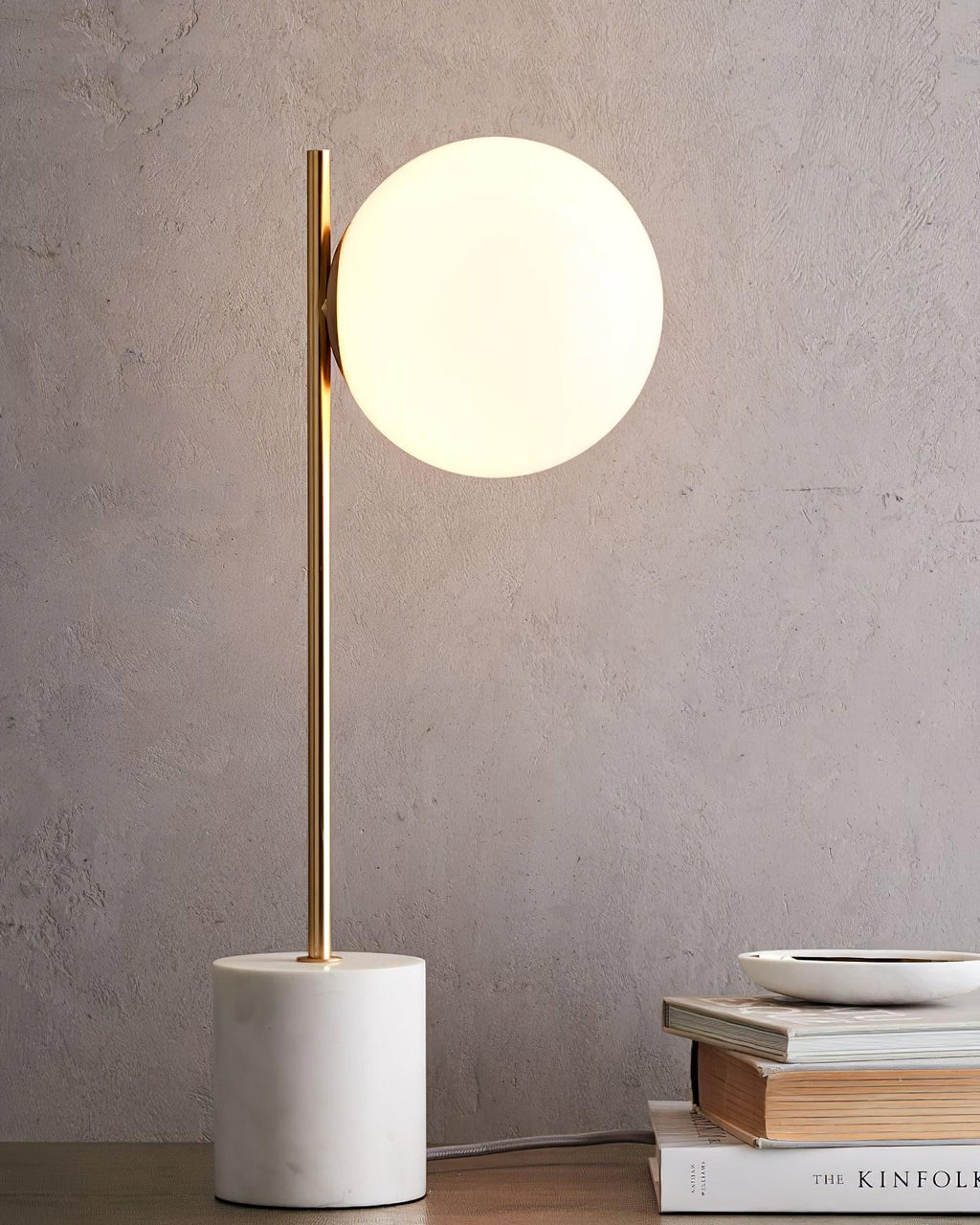 Marble Base White Glass Globe Table Lamp
