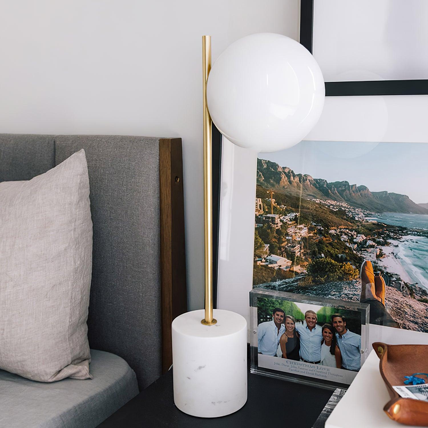 Marble Base White Glass Globe Table Lamp