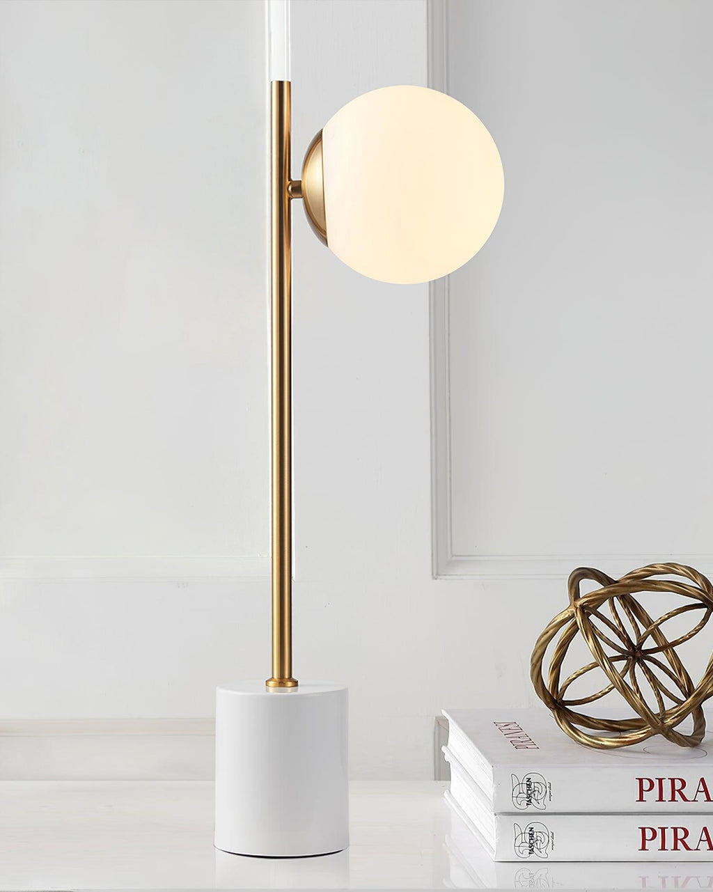 Marble Base White Glass Globe Table Lamp