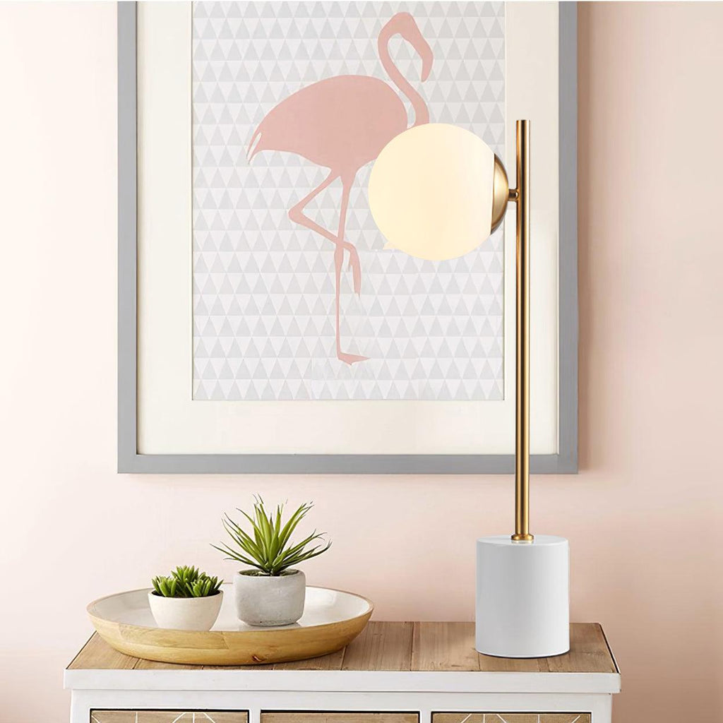 Marble Base White Glass Globe Table Lamp