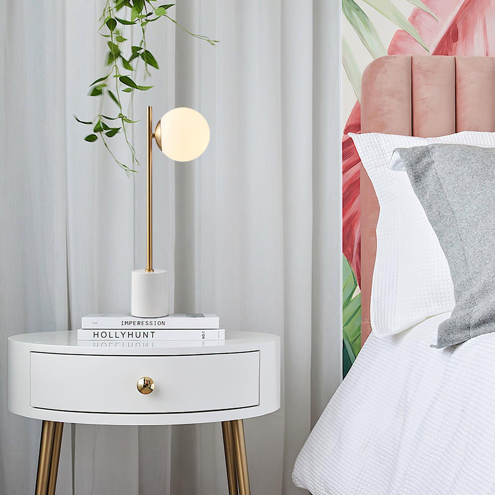 Marble Base White Glass Globe Table Lamp