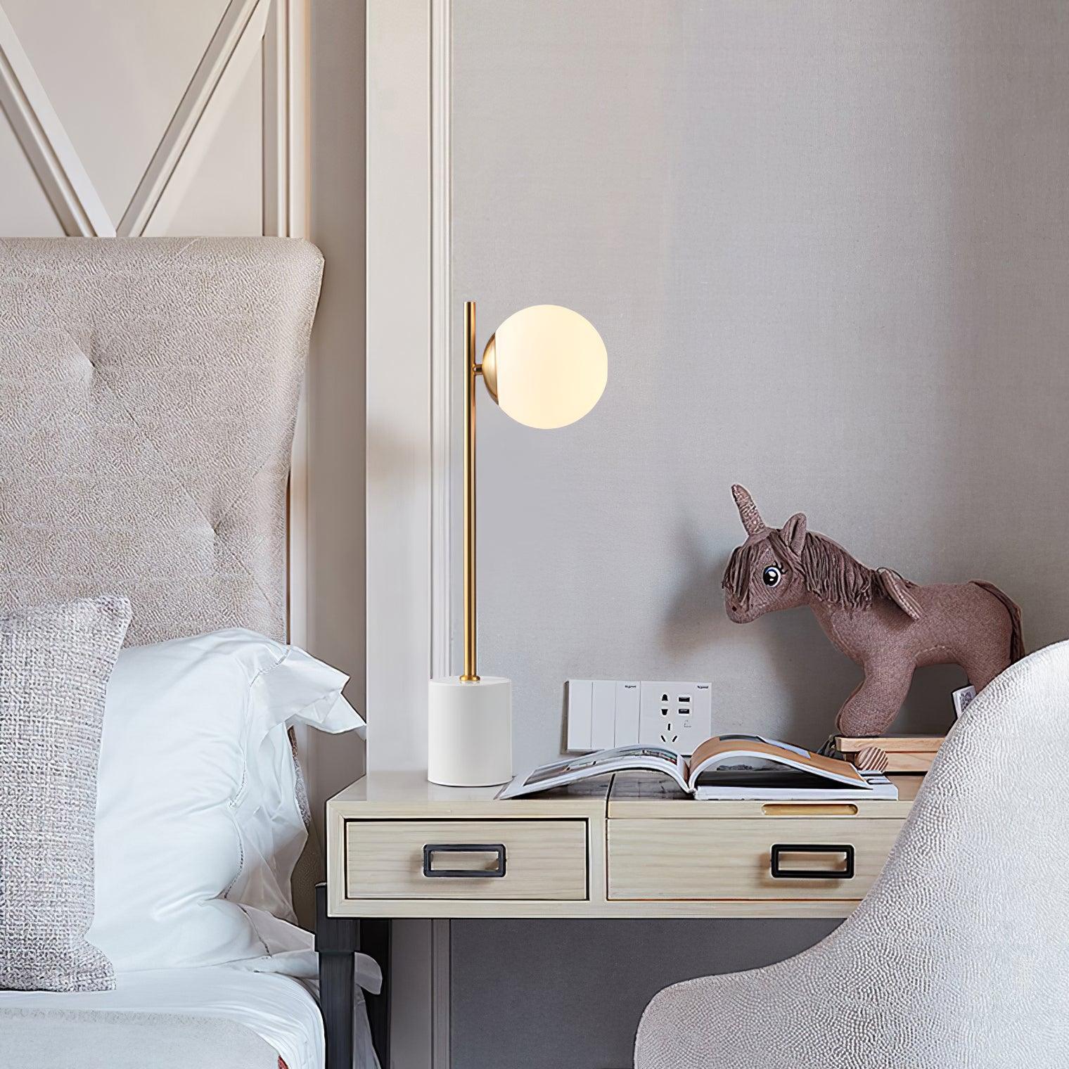 Marble Base White Glass Globe Table Lamp
