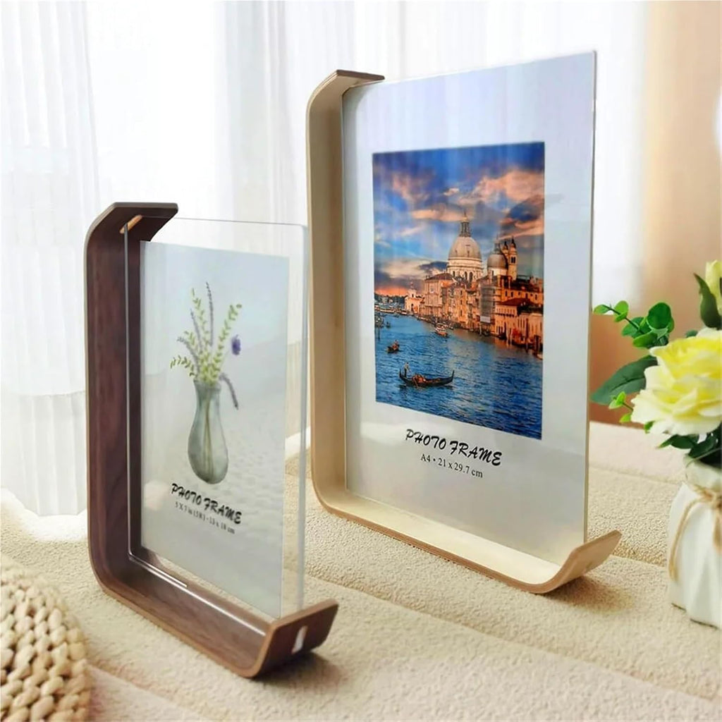 Double-Sided Tabletop Photo Frame, Wood and Acrylic Panel