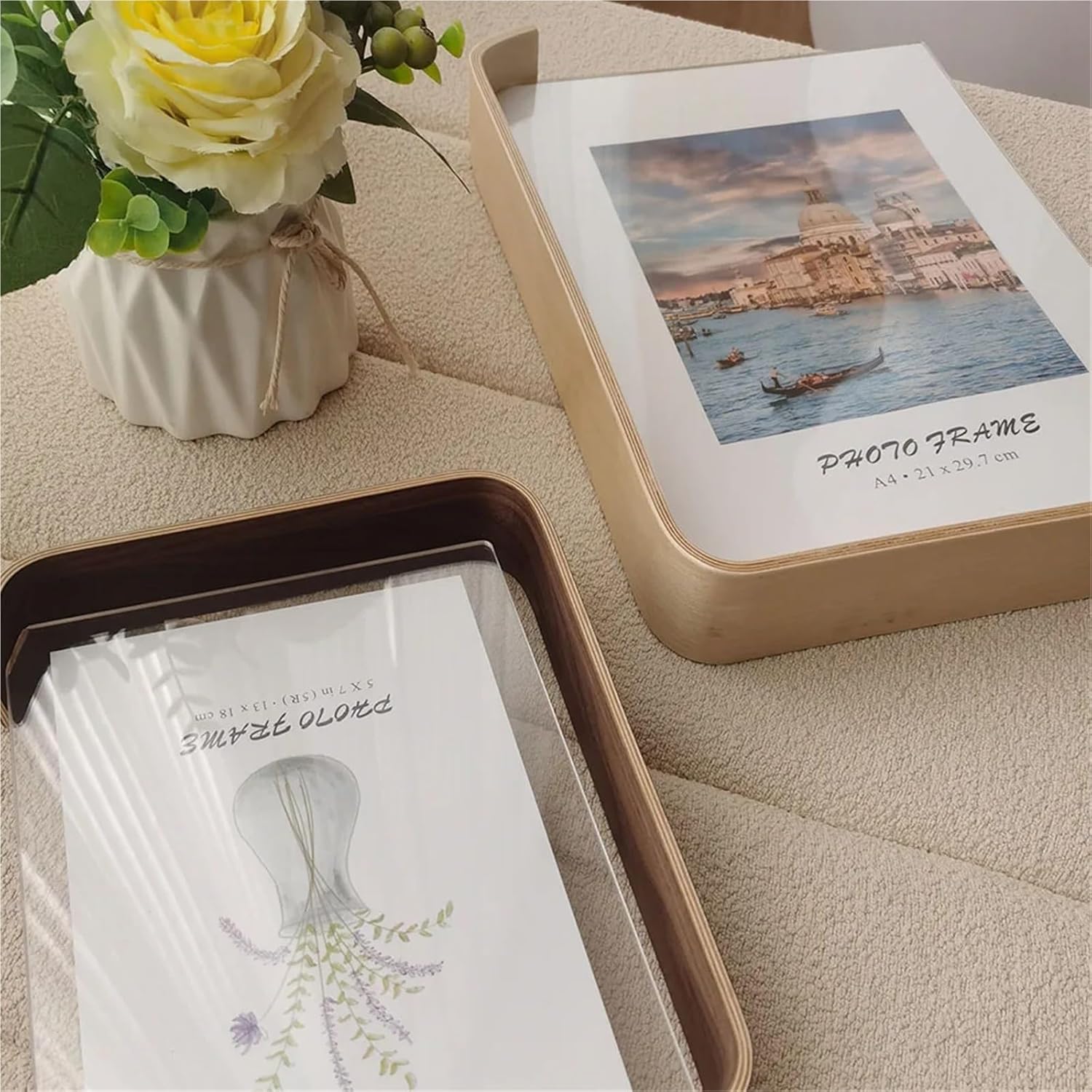 Double-Sided Tabletop Photo Frame, Wood and Acrylic Panel