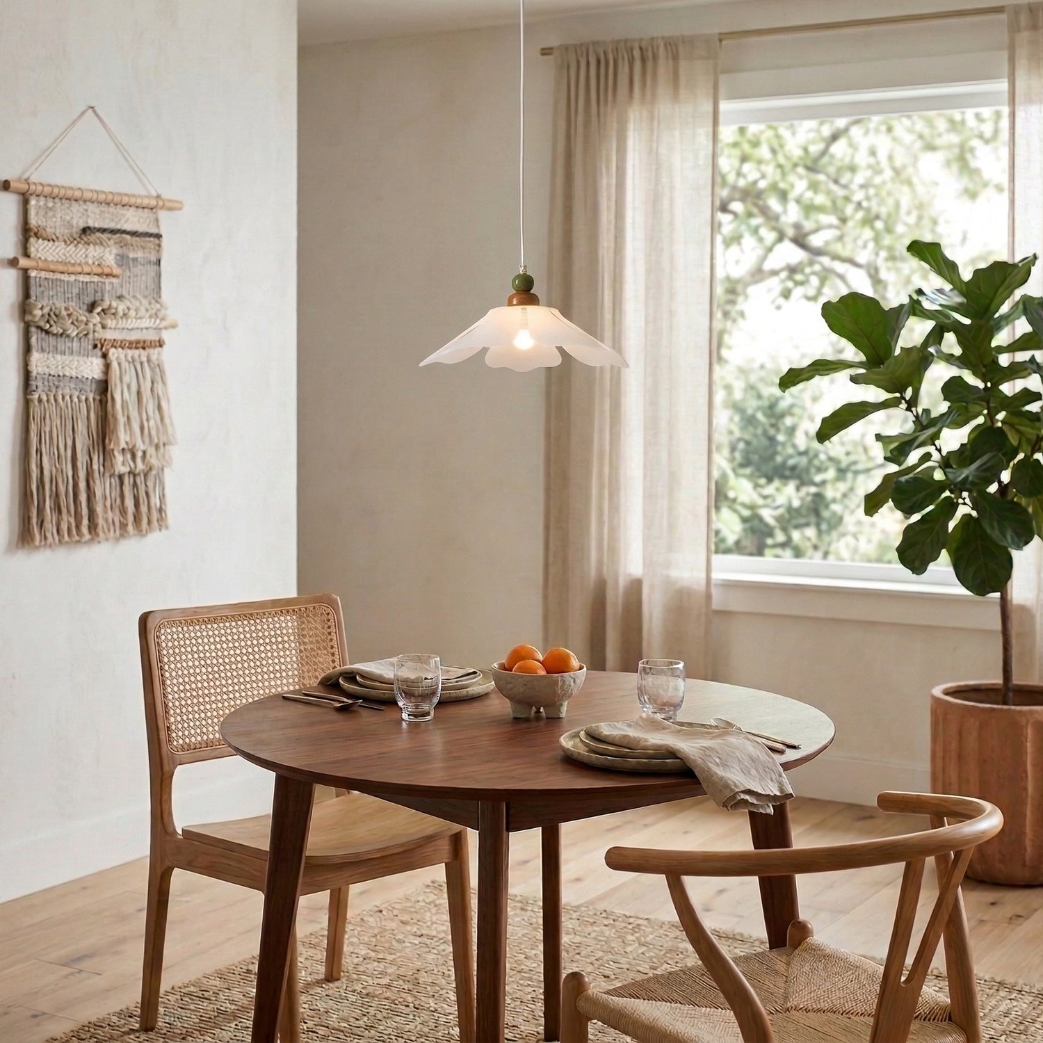 Layered Petal Bloom Pendant Light — White