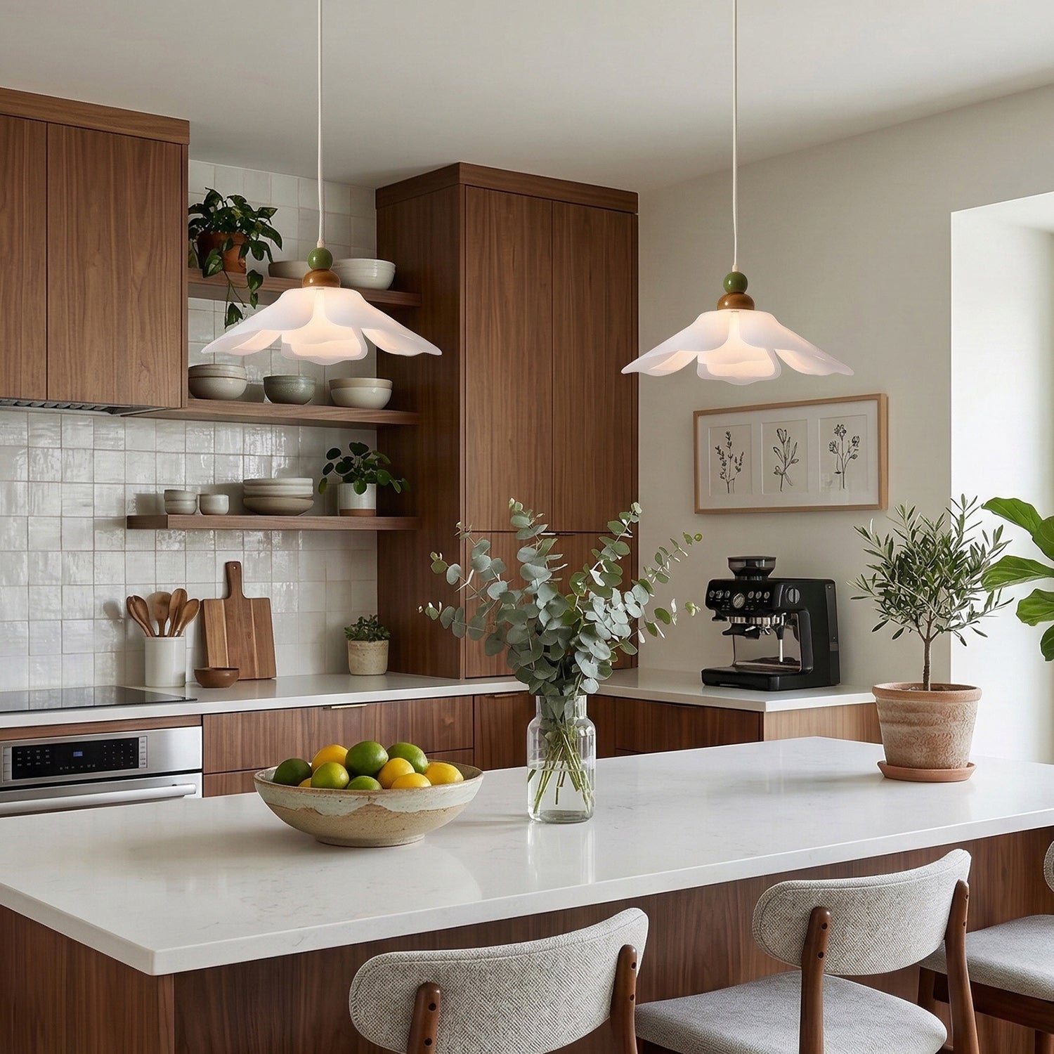 Layered Petal Bloom Pendant Light — White