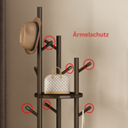 DrehHolz: Freestanding Clothes Rack – Solid Wood Design with 3 Shelves & 9 Hooks, 360° Rotatable for Hallway & Bedroom