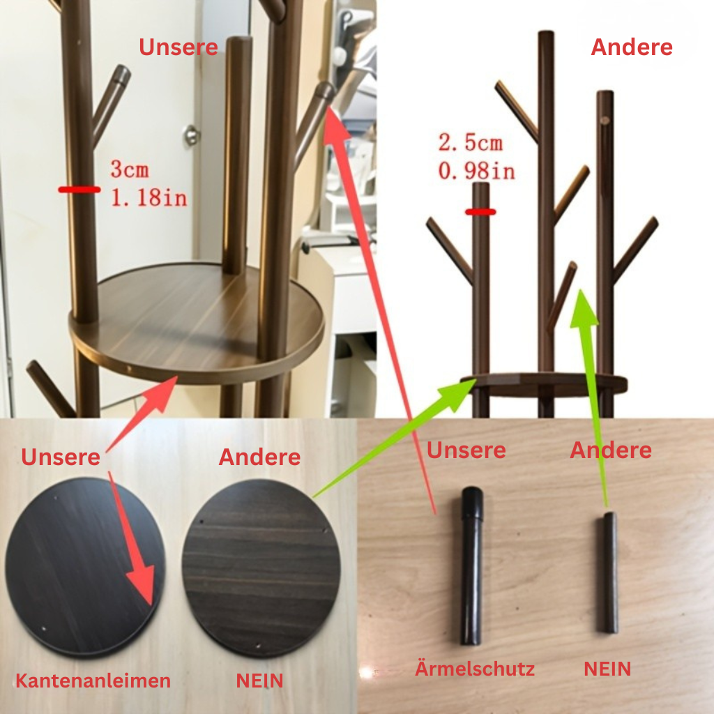 DrehHolz: Freestanding Clothes Rack – Solid Wood Design with 3 Shelves & 9 Hooks, 360° Rotatable for Hallway & Bedroom