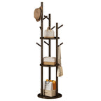 DrehHolz: Freestanding Clothes Rack – Solid Wood Design with 3 Shelves & 9 Hooks, 360° Rotatable for Hallway & Bedroom