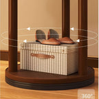 DrehHolz: Freestanding Clothes Rack – Solid Wood Design with 3 Shelves & 9 Hooks, 360° Rotatable for Hallway & Bedroom