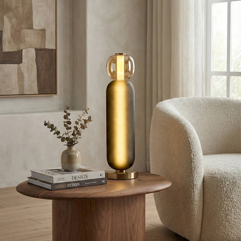 Colored Glass Table Lamp — Gold Base