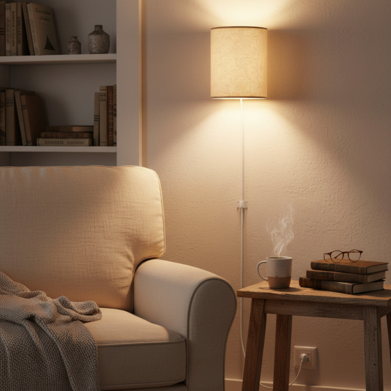 Drum Fabric Wall Sconce - Soft Light & Easy Plug-In Installation