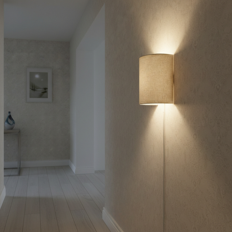 Drum Fabric Wall Sconce - Soft Light & Easy Plug-In Installation