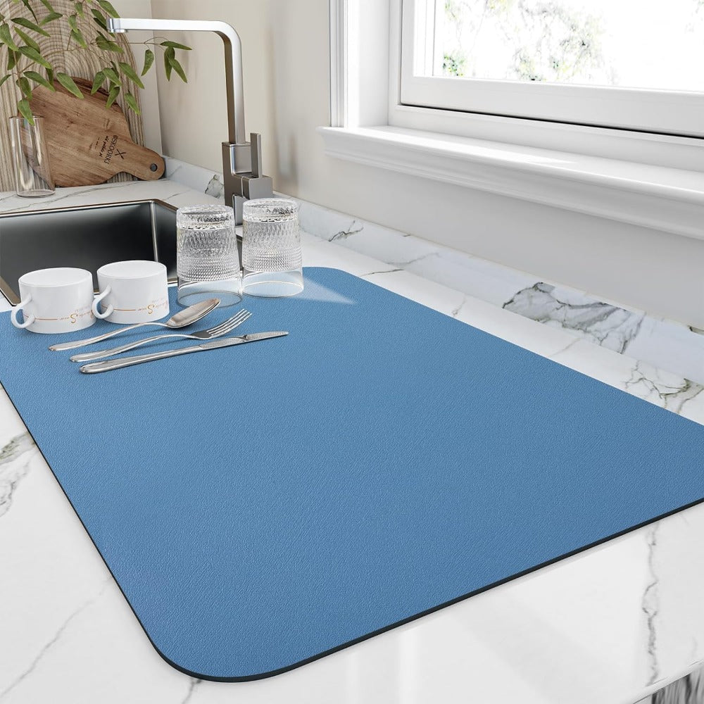 DryMat: Thin Kitchen Draining Mat Made of Diatomaceous Earth with High Moisture Absorption & Space-Saving Design – for Sink & Dish Rack