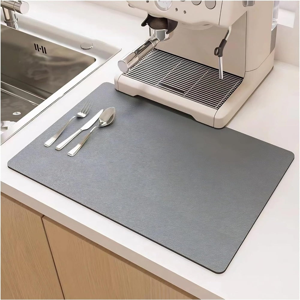DryMat: Thin Kitchen Draining Mat Made of Diatomaceous Earth with High Moisture Absorption & Space-Saving Design – for Sink & Dish Rack