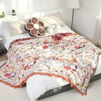 Jungle Bloom: Reversible Cotton Blanket with Tropical Floral Pattern & Light Texture – for Sofa & Bedroom