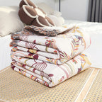 Jungle Bloom: Reversible Cotton Blanket with Tropical Floral Pattern & Light Texture – for Sofa & Bedroom