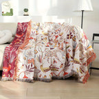 Jungle Bloom: Reversible Cotton Blanket with Tropical Floral Pattern & Light Texture – for Sofa & Bedroom