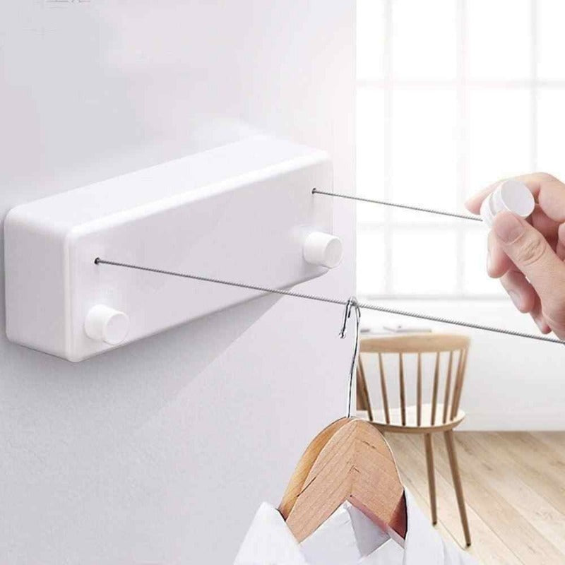 Retractable Clothesline, Dual Line, Wall Mounted, Wire Rope System