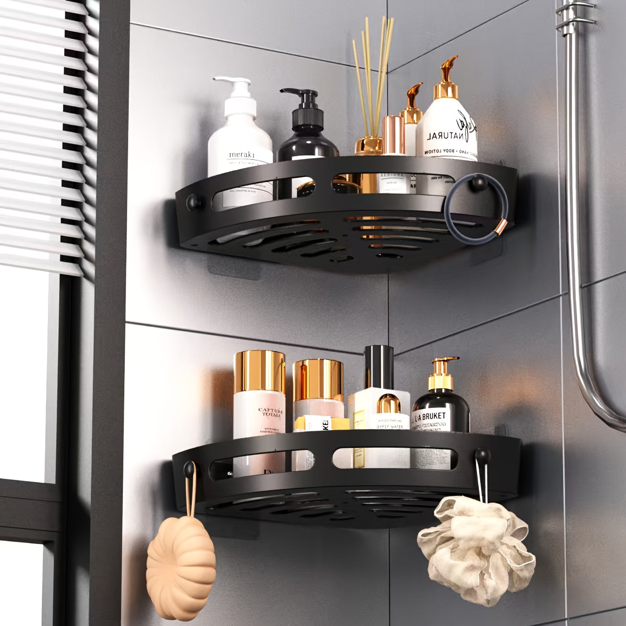 DuschOrdnung: Wall Shelves for Bathroom – Modern Plastic Corner Shelf, Floating & Space-Saving Without Drilling for Shampoo & Cosmetics