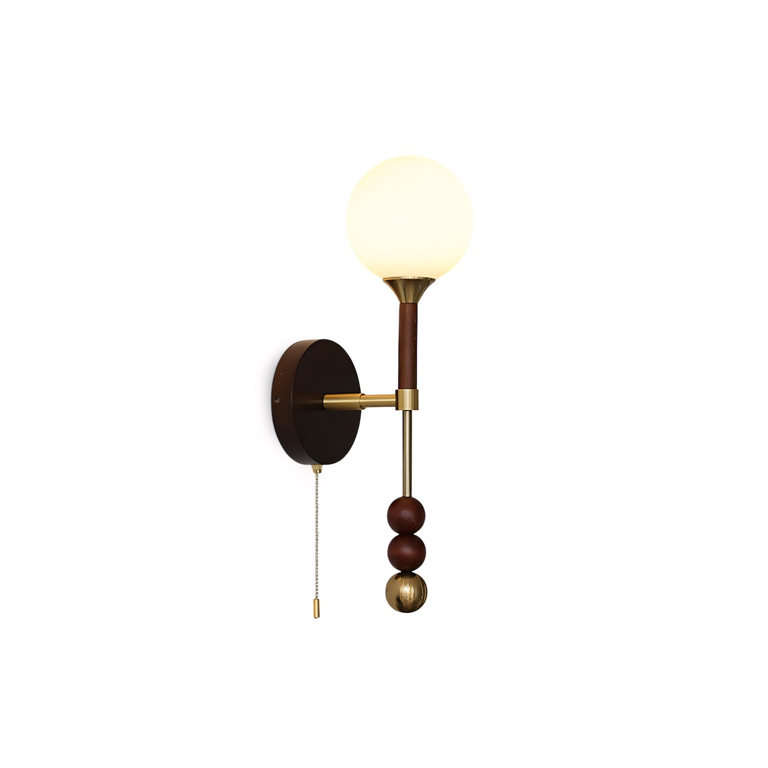Milk-Glass Globe Sconce with Wood Abacus Beads
