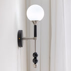Milk-Glass Globe Sconce with Wood Abacus Beads