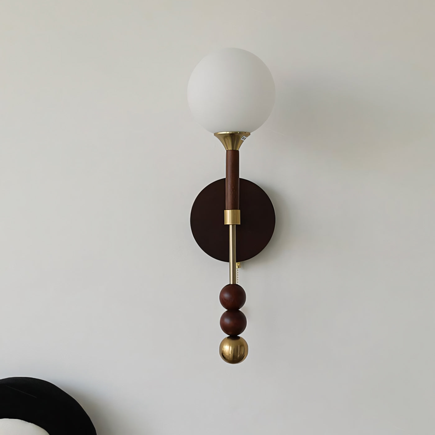 Milk-Glass Globe Sconce with Wood Abacus Beads