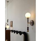 Milk-Glass Globe Sconce with Wood Abacus Beads