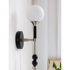 Milk-Glass Globe Sconce with Wood Abacus Beads