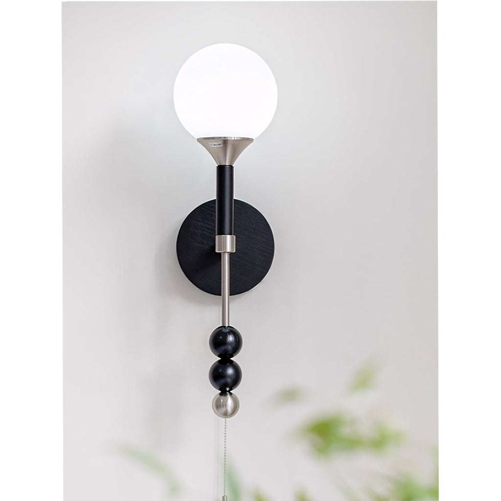 Milk-Glass Globe Sconce with Wood Abacus Beads