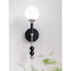 Milk-Glass Globe Sconce with Wood Abacus Beads