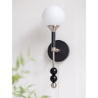 Milk-Glass Globe Sconce with Wood Abacus Beads