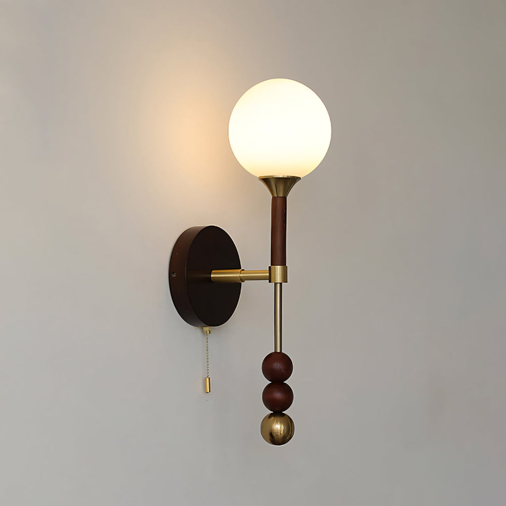 Milk-Glass Globe Sconce with Wood Abacus Beads