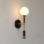 Milk-Glass Globe Sconce with Wood Abacus Beads
