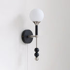 Milk-Glass Globe Sconce with Wood Abacus Beads