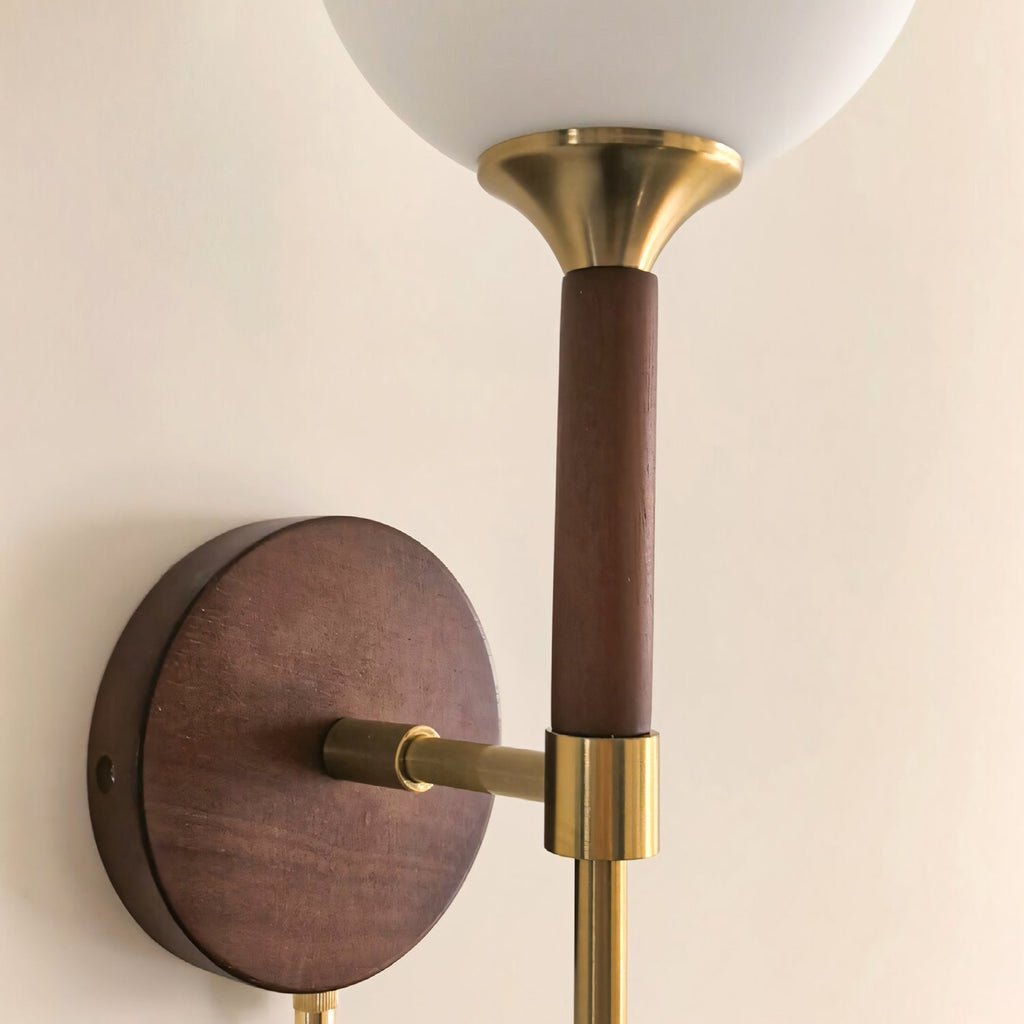 Milk-Glass Globe Sconce with Wood Abacus Beads