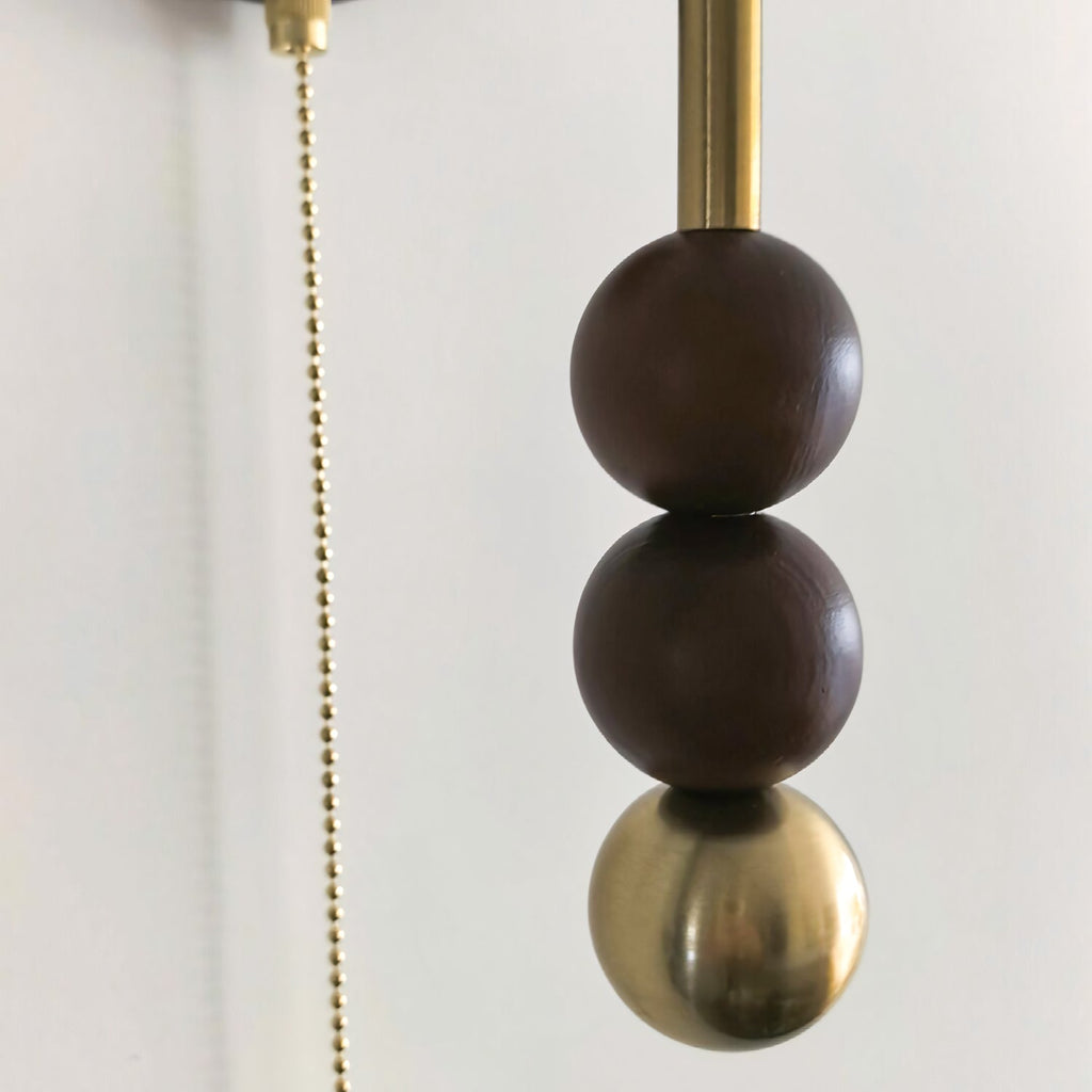 Milk-Glass Globe Sconce with Wood Abacus Beads