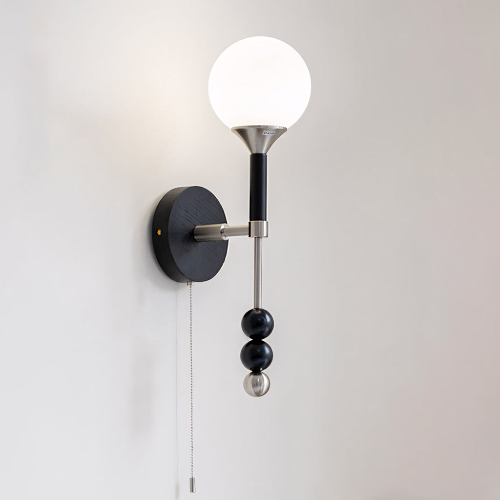 Milk-Glass Globe Sconce with Wood Abacus Beads