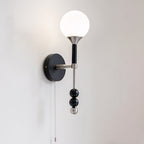Milk-Glass Globe Sconce with Wood Abacus Beads