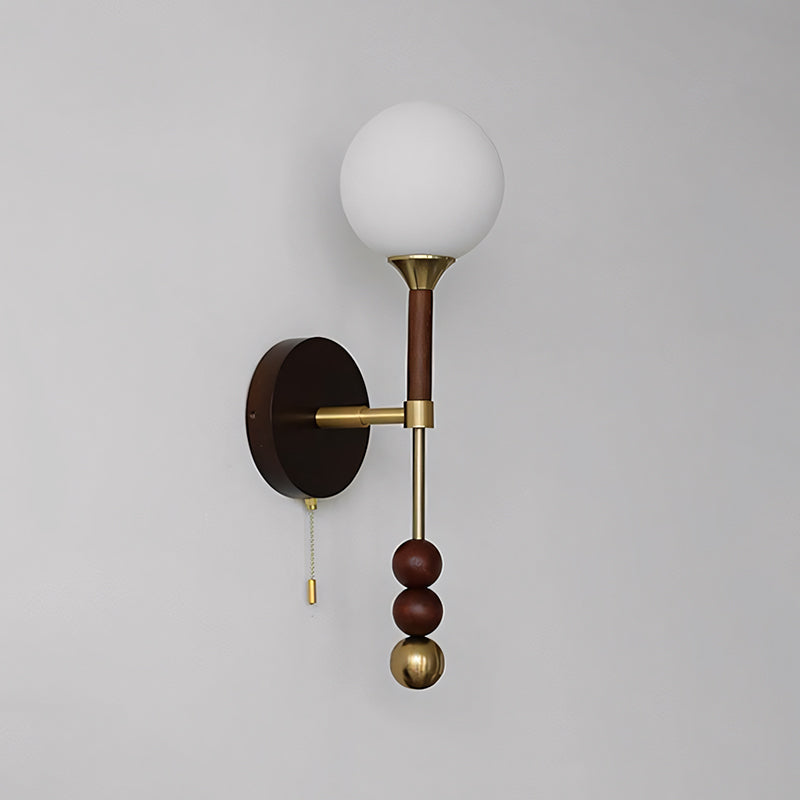 Milk-Glass Globe Sconce with Wood Abacus Beads