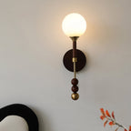 Milk-Glass Globe Sconce with Wood Abacus Beads
