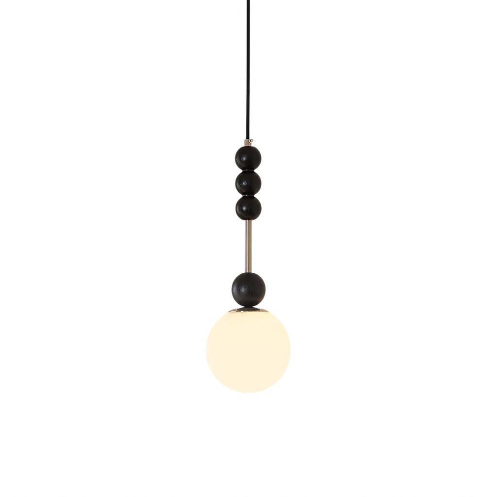 Frosted Globe Pendant with Stacked Wood Spheres