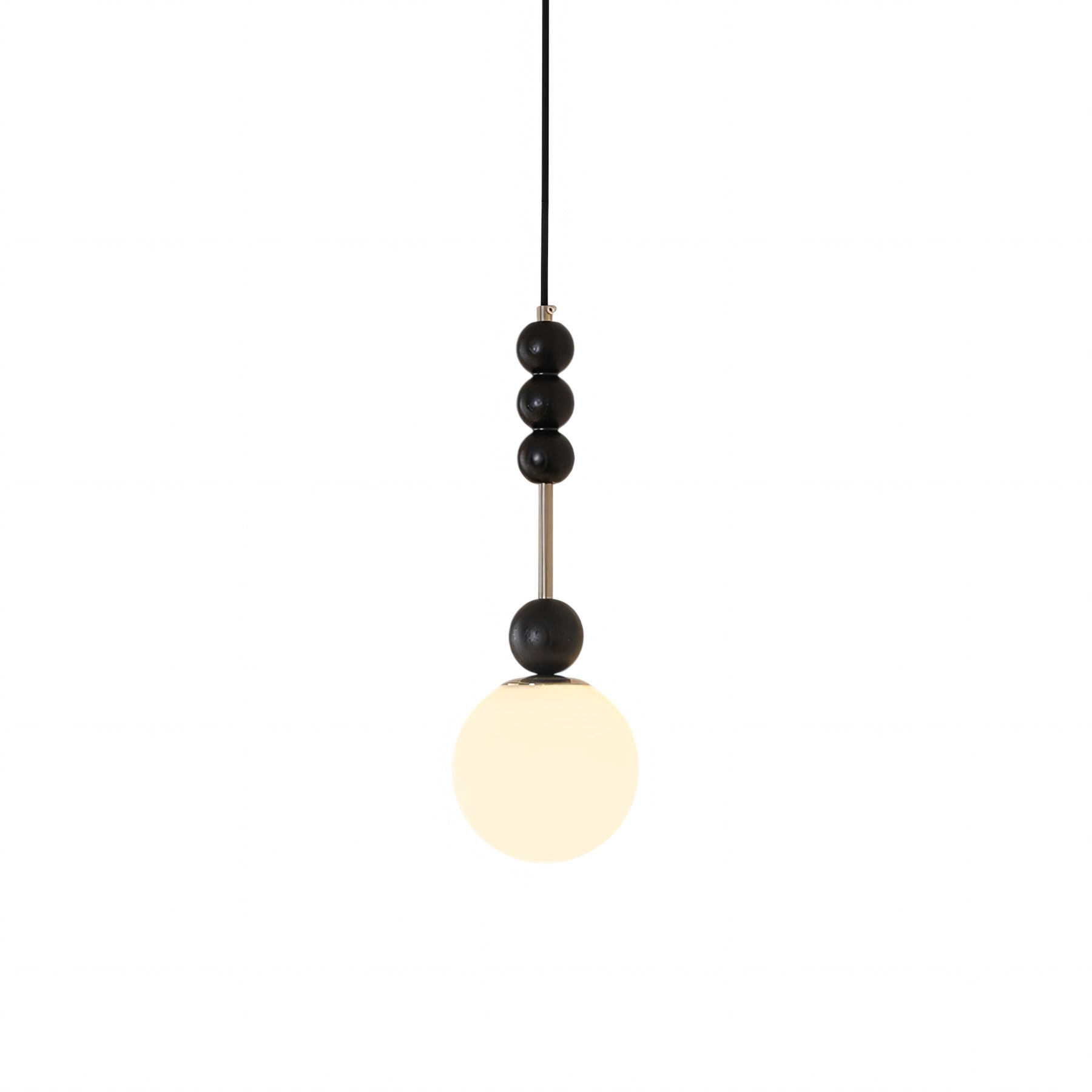 Frosted Globe Pendant with Stacked Wood Spheres