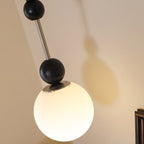 Frosted Globe Pendant with Stacked Wood Spheres